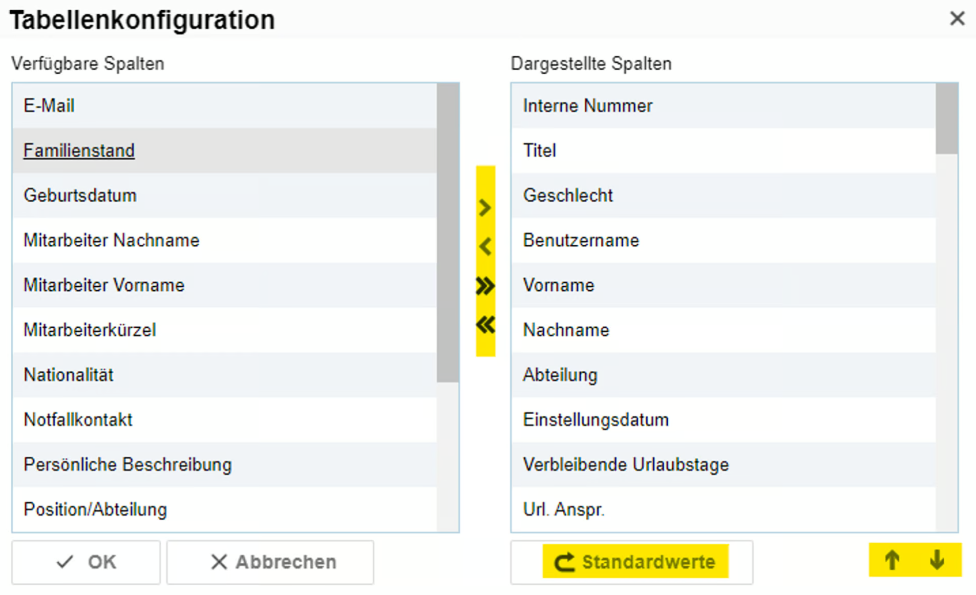Bild Tabellenfilterkonfiguration